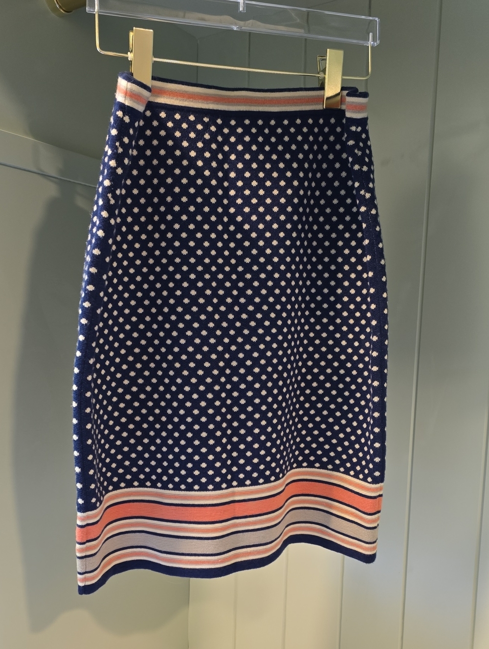 Navy Polka Dot Knit Pencil Skirt
